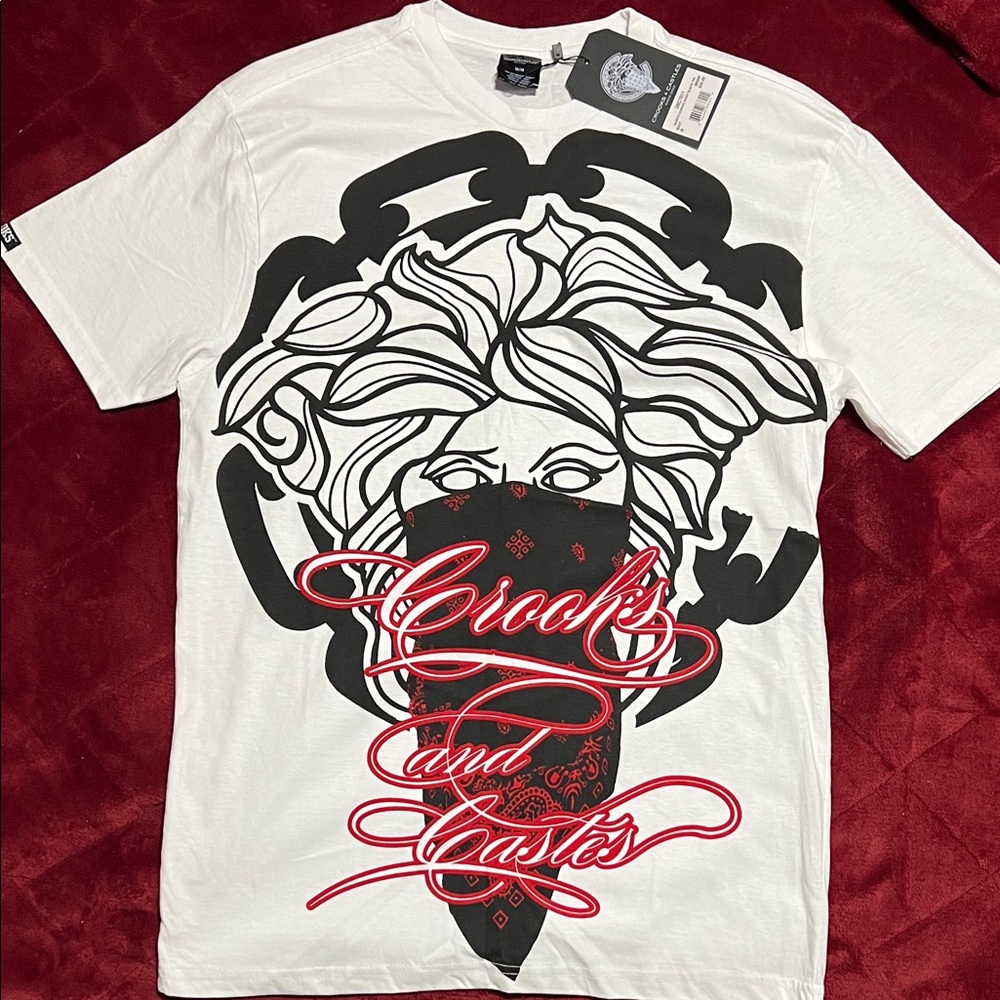 Crooks & Castles White Tee with Red and Black Graphic